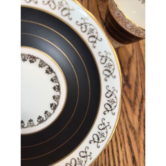 RARE Royal Stafford Bone China Footed Cup and Saucer Set Pattern 7585 BLACK EXC - Picture 8 of 9